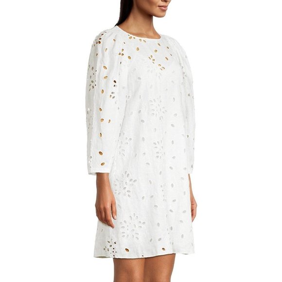 Rebecca Taylor NWT Embroidered Dress Cutout Sarah Floral White Linen 6 - Picture 1 of 7
